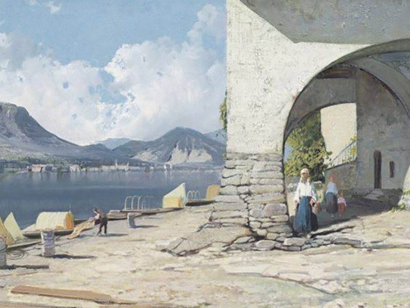 La casa dell'arco all'Isola Pescatori in un dipinto di Ottorino Campagnari, 1940 (Collezione privata)